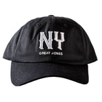Front facing view of Black NY Hat with white logo