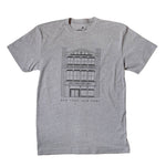 Flatlay of Great Jones Distilling Co. Gray Building Tee on white background