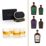 Crystal Rocks Glass (Set of Four) with Brass Coasters (Set of Four) and your choice of Great Jones x Wölffer Estate Cask Finished Bourbon Great Jones Rye Whiskey 375ml or 750ml, or Great Jones Straight Bourbon 375ml or 750ml.