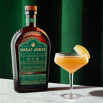Great Jones Rye and Cocktail Green Background