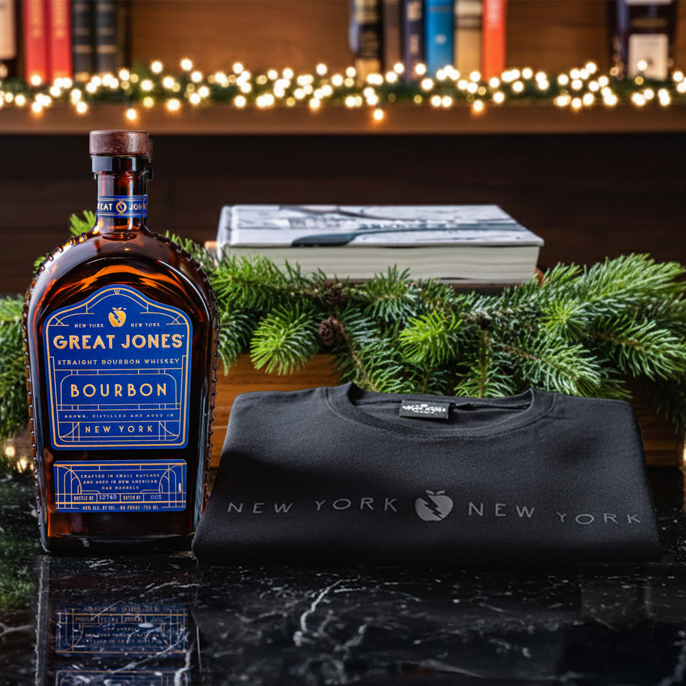 The Straight Fit Bundle, including Great Jones Heavy Weight New York Tee (Unisex) and Great Jones Straight Bourbon - 750ml