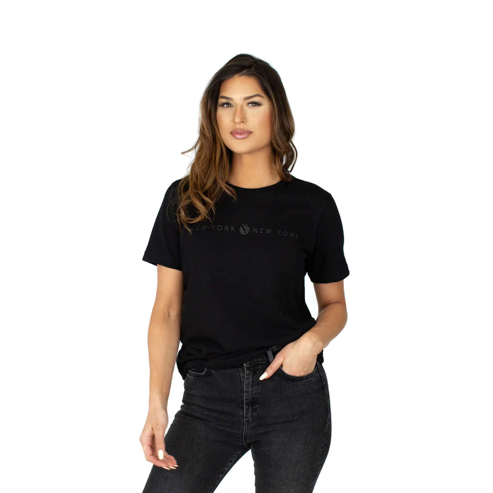
                  
                    Black Great Jones Heavy Weight GJD Label Tee on female model
                  
                