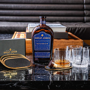 
                  
                    Great Jones Straight Bourbon with Crystal Rocks Glass (set of 4) and Brass Coasters (Set of 4)
                  
                